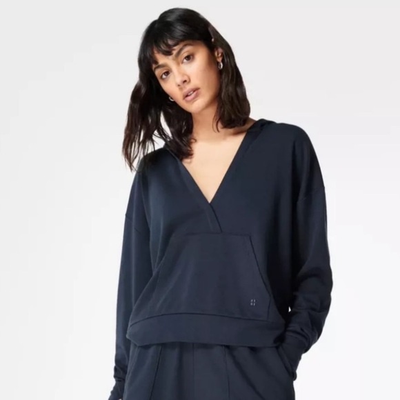 New Sweaty Betty After Class Navy Abstract Lines Cotton Relaxed Hoodie Size XS - Picture 8 of 9